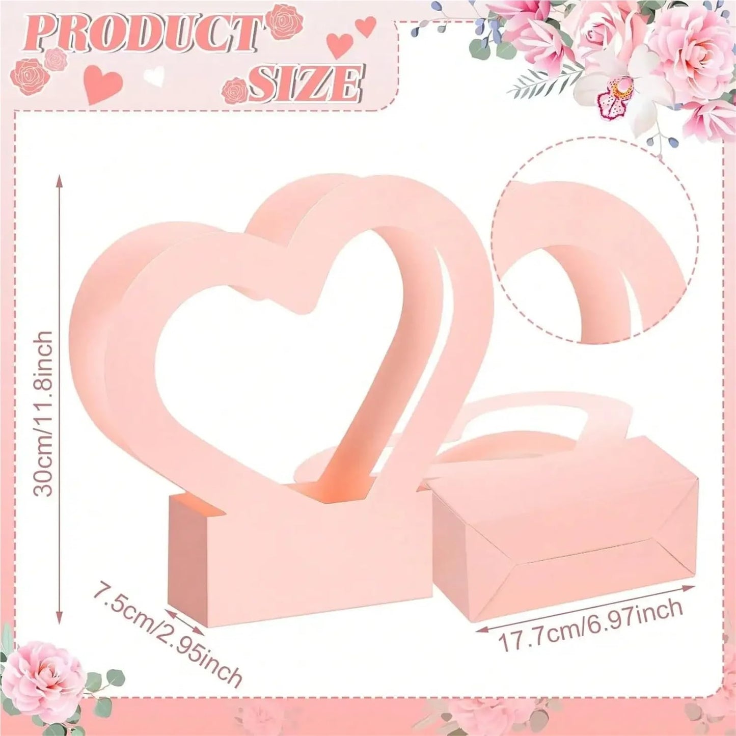 Nikeg Kraft Paper Flower Gift Bags 12Pcs Paper Flower Box for Arrangement Bouquet Gift Bags with Handle Waterproof Packaging Floral Wrap Wedding Birthday Party(Pink)