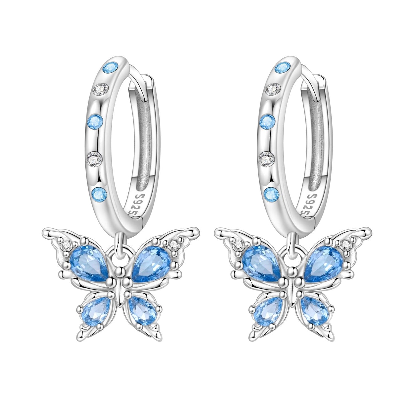 Cycuff 925 Sterling Silver Hoop Earrings Colorful Cubic Zirconia Jewelry Drop Earrings for Women Set Earring Presents for Her