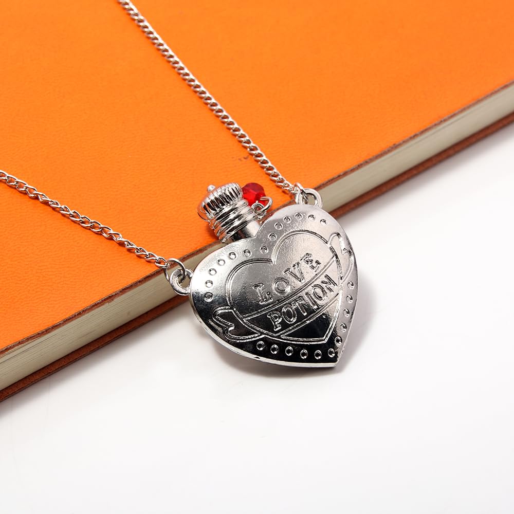 Locus Amoenus Love Potion Necklace - Heart Vial Necklace- Valentine's Day Gifts for Women (Steel)