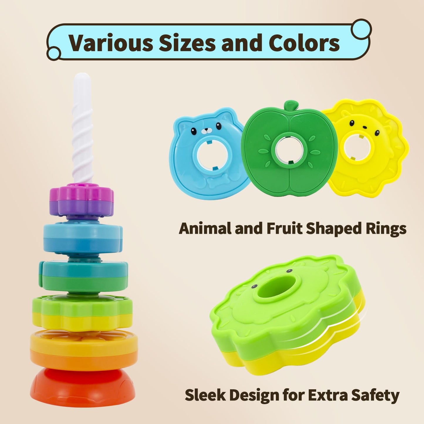 PracticeJQDEN Educational Baby Spinning Stacking Toy, Stacking Rings Baby Toy, Montessori Learning Toys for Toddlers, Fine Motor and Sensory Toys for Kids, Gift for Baby Girls Boys Age 12+ Months