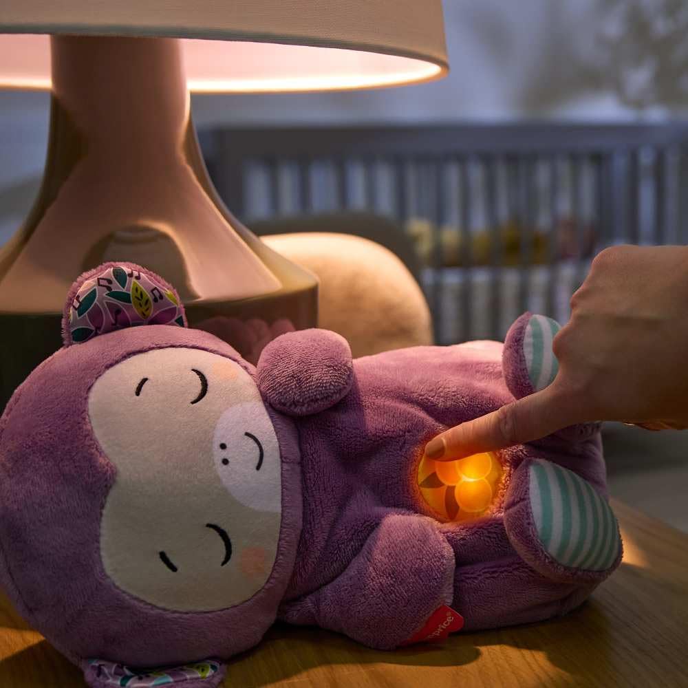 Fisher-Price Baby Toy Soothe ‘n Snuggle Purple Monkey Plush Portable Sound Machine with Breathing Motion & Lights for Newborns Ages 0+ Months