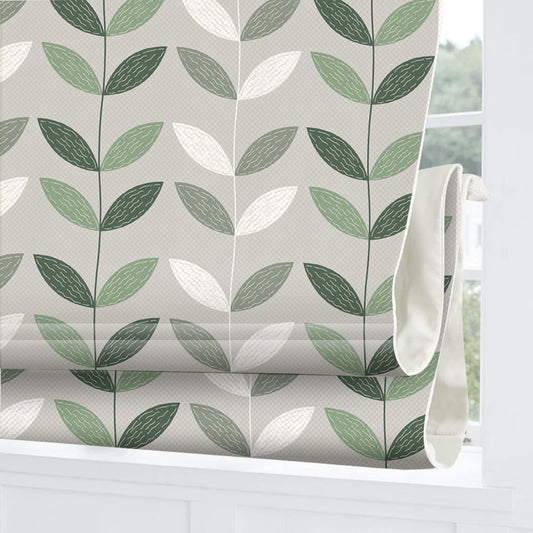 Artdix Cordless Roman Shades Blackout Window Shades - Green Leaf Fabric Light Filtering Custom Roman Shades Blinds for Windows, Doors, French Doors, Kitchen Windows (1 Piece)