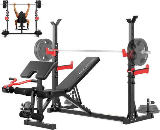 Yoleo 1980LBS Weight Bench with Rack - Bench Press Set, Leg Extension, Preacher Curl & Flat/Incline/Decline Full Body Workout Bench, Adjustable Olympic Weight Benches for Home Gym(47.44IN WIDE GRIP)