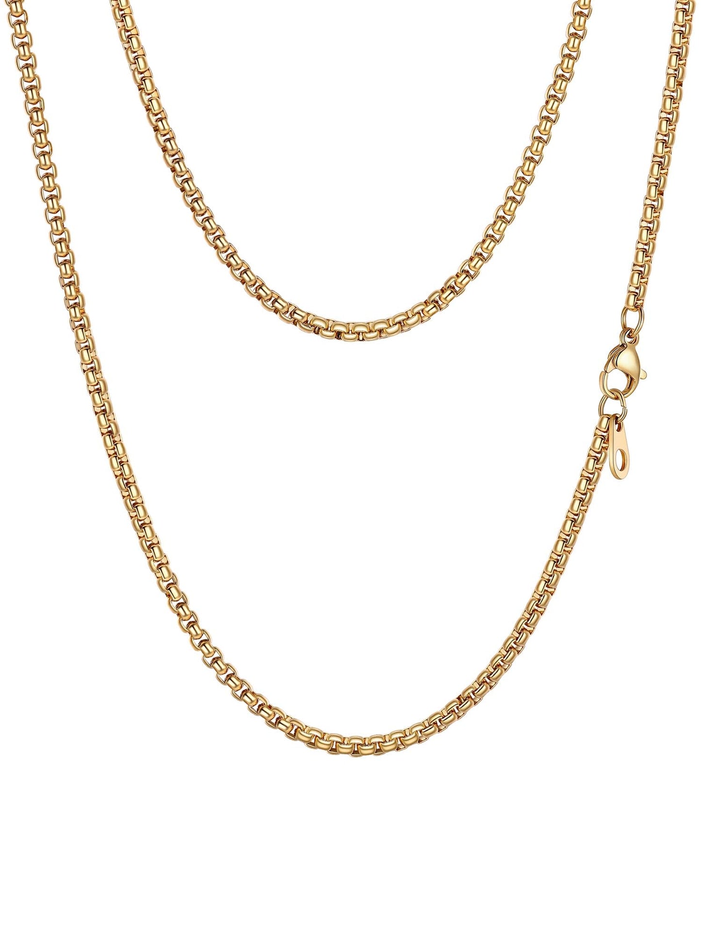 PROSTEEL Squre Rolo Link Chains, 18K Gold Chain Necklace Waterproof & Non Tarnish 3mm Stainless Steel Link Chains for Men and Women Jewelry with Gift Box 18in
