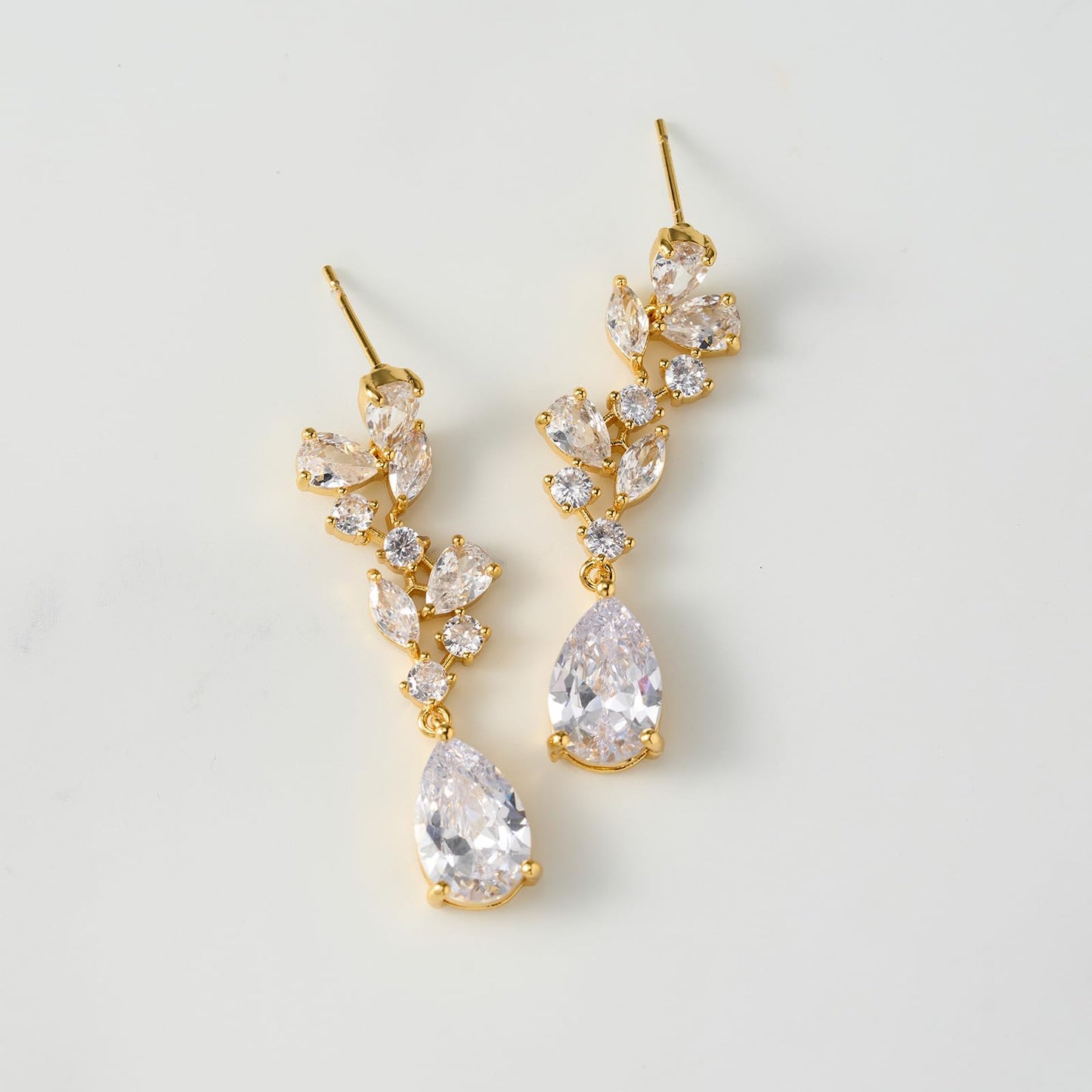 SWEEETV Bridal Wedding Earrings for Brides Bridesmaides-Marquise Teardrop Earrings for Women, Cubic Zirconia Drop and Dangle Earrings for Prom or Pageant,Jewelry (Gold)