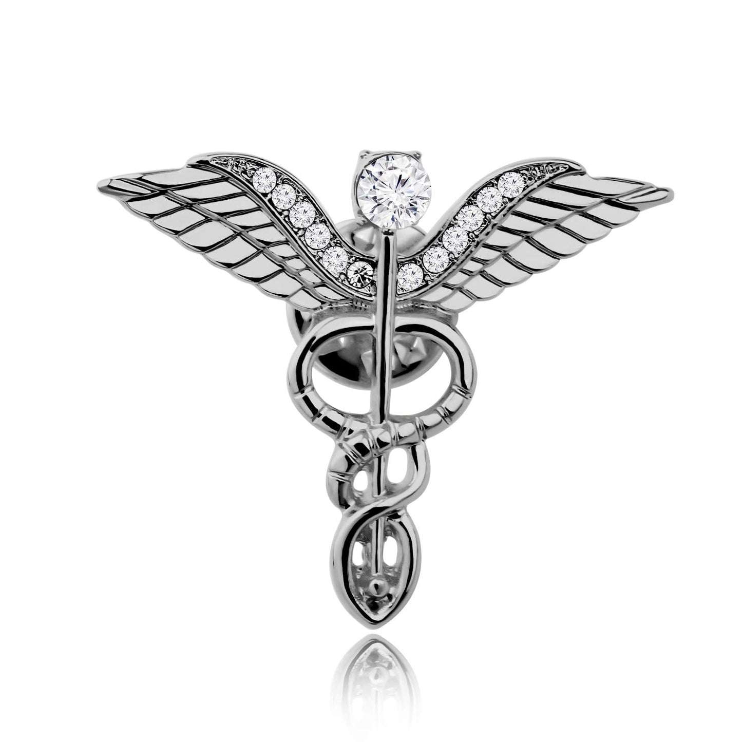 CENWA Medical Jewelry Wand Brooch Label Pin Emblem Pin Medicine Snake Caduceus Nursing Gift for Doctor Nurse Therapeutist (silver)