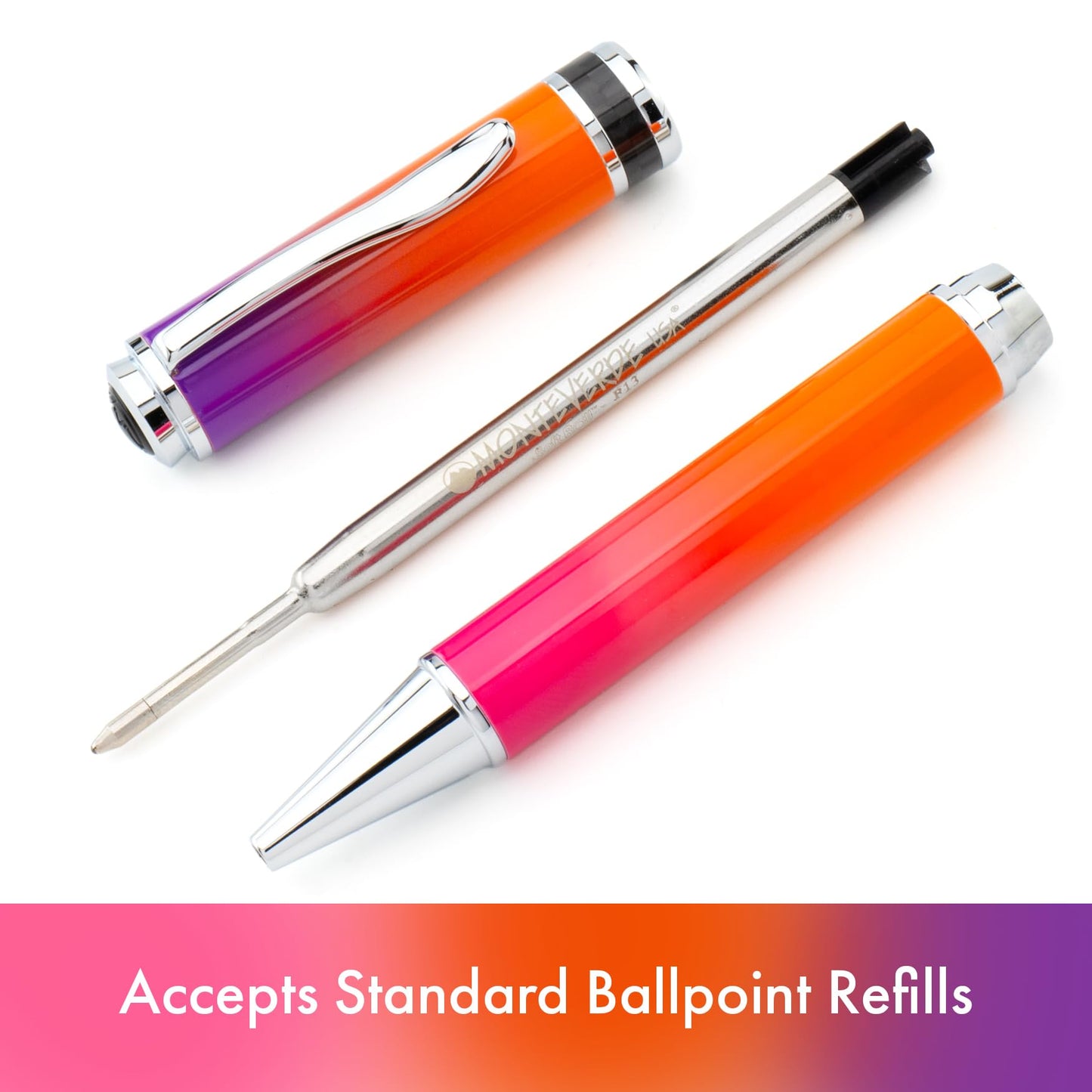 Monteverde USA Innova Ombre Fusion Luxury Ballpoint Pen – Harmony Purple/Orange/Pink Gradient Finish – Smooth Blue Gel Ink – Italian-Inspired, Refillable Parker-Style Pen