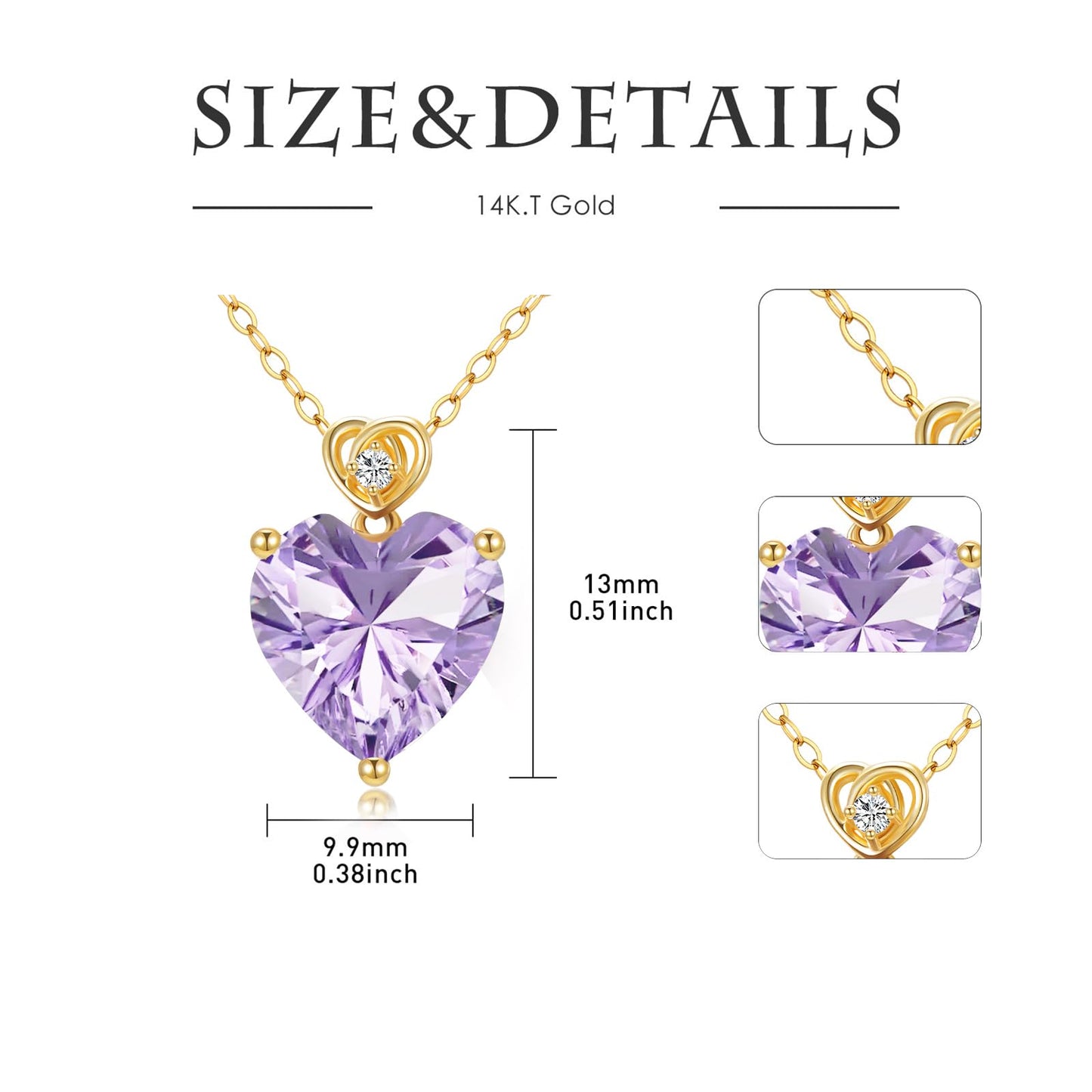 NFYBD 14k Gold Love Heart Gemstone Birthstone Pendant Necklace for Women 3 Carat Heart-cut Created Gemstone Anniversary Birthday Mother's Day Necklaces for Her 16+1+1 inch-Jun