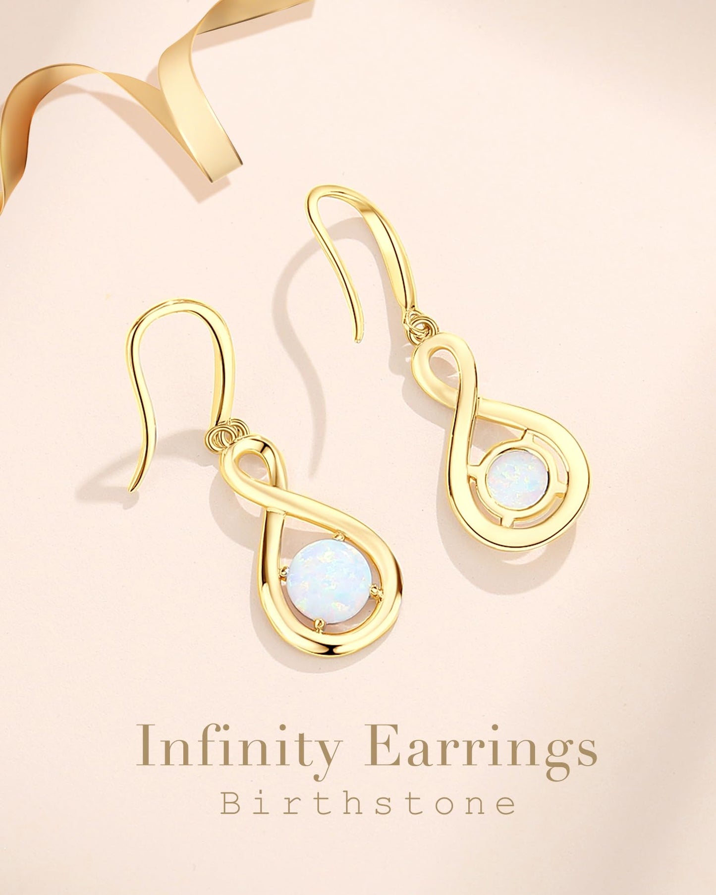 FANCIME White Opal Dangle Drop Earrings 925 Sterling Silver Yellow Gold Plated Dainty Infinity Created Gemstone October Birthstone Earring Fine Jewelry Birthday Mothers Day Gifts for Mom Her Women