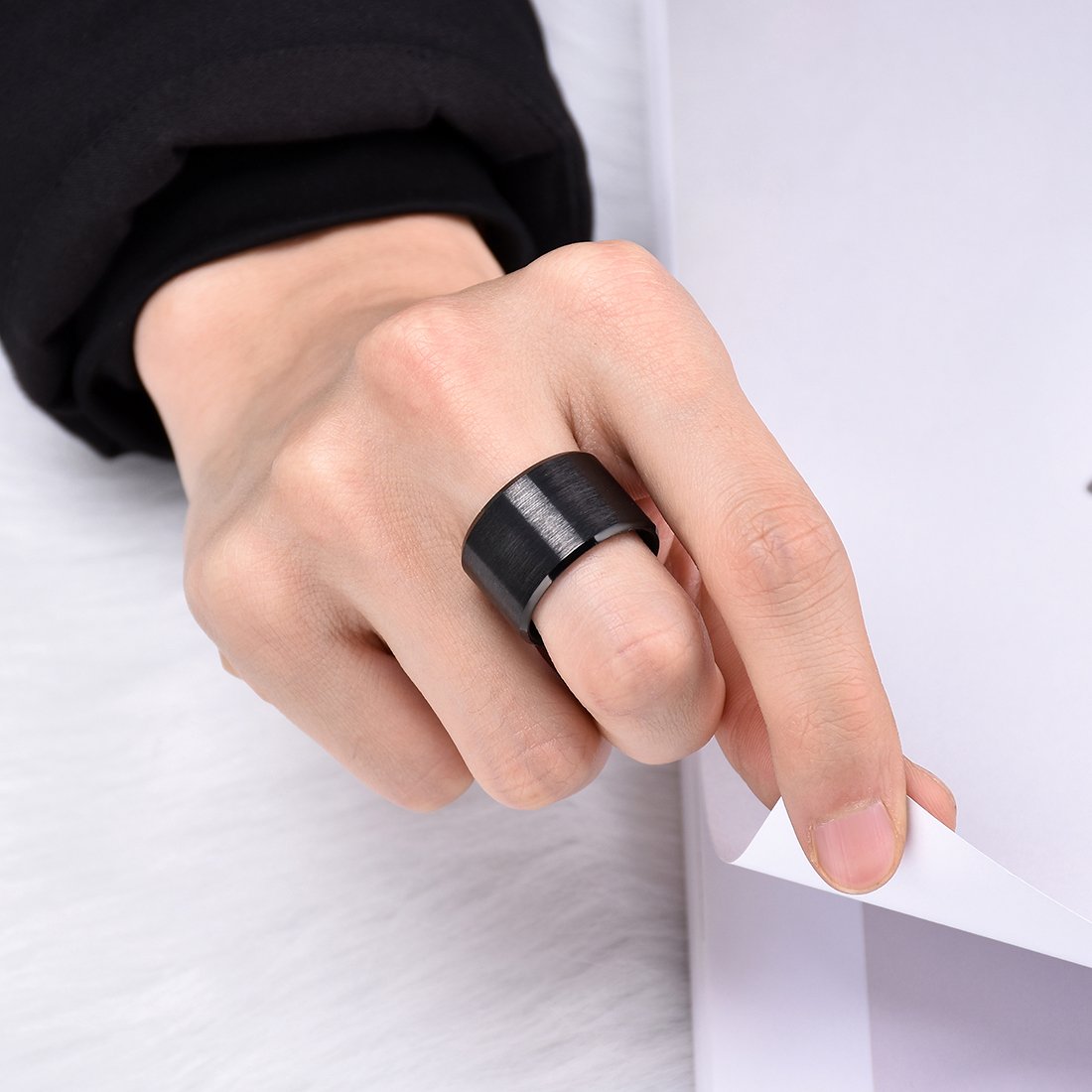 King Will Black-15mm Basic Wedding Ring For Men with Brushed Matte Surface Beveled Polished Edge Comfort Fit 12