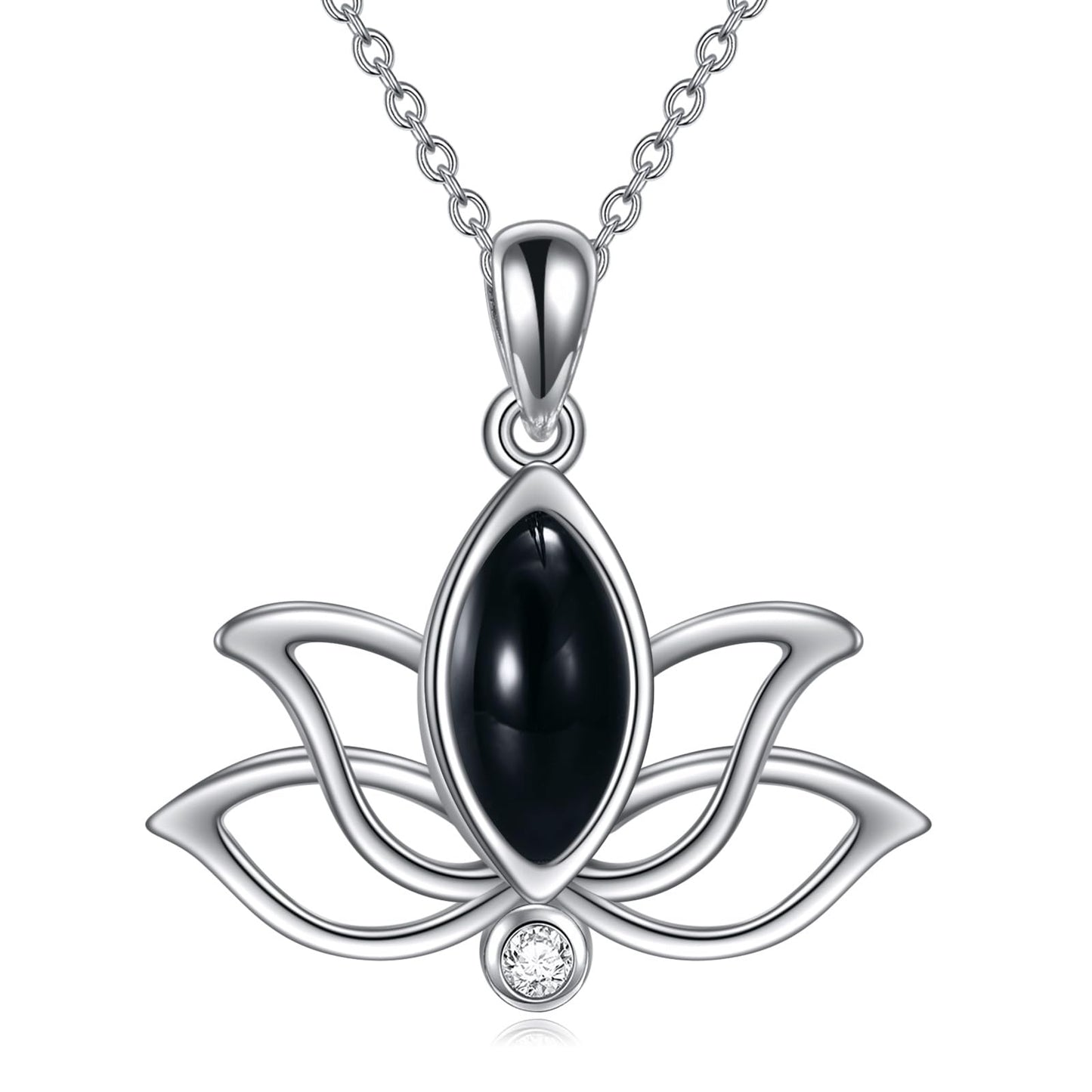 YFN Lotus Flower Necklace Sterling Silver Black Agate Lotus Pendant Lotus Jewelry Gifts for Women