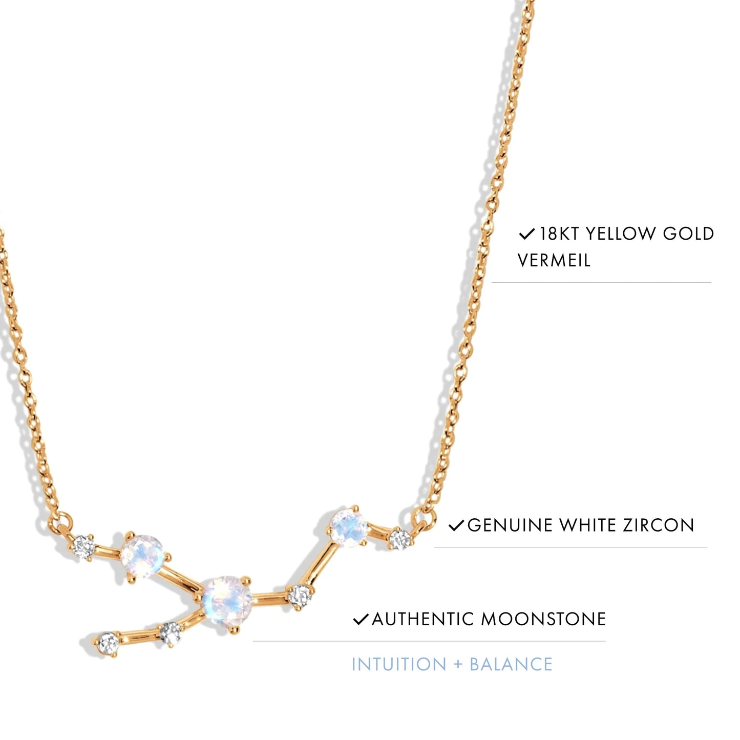 Moon Magic Moonstone Necklace - Taurus Zodiac Constellation / 925 Sterling Silver - 18k Rose Gold - Yellow Gold Rainbow Moonstone Necklaces for Women/Authentic Rainbow Crystal Jewelry