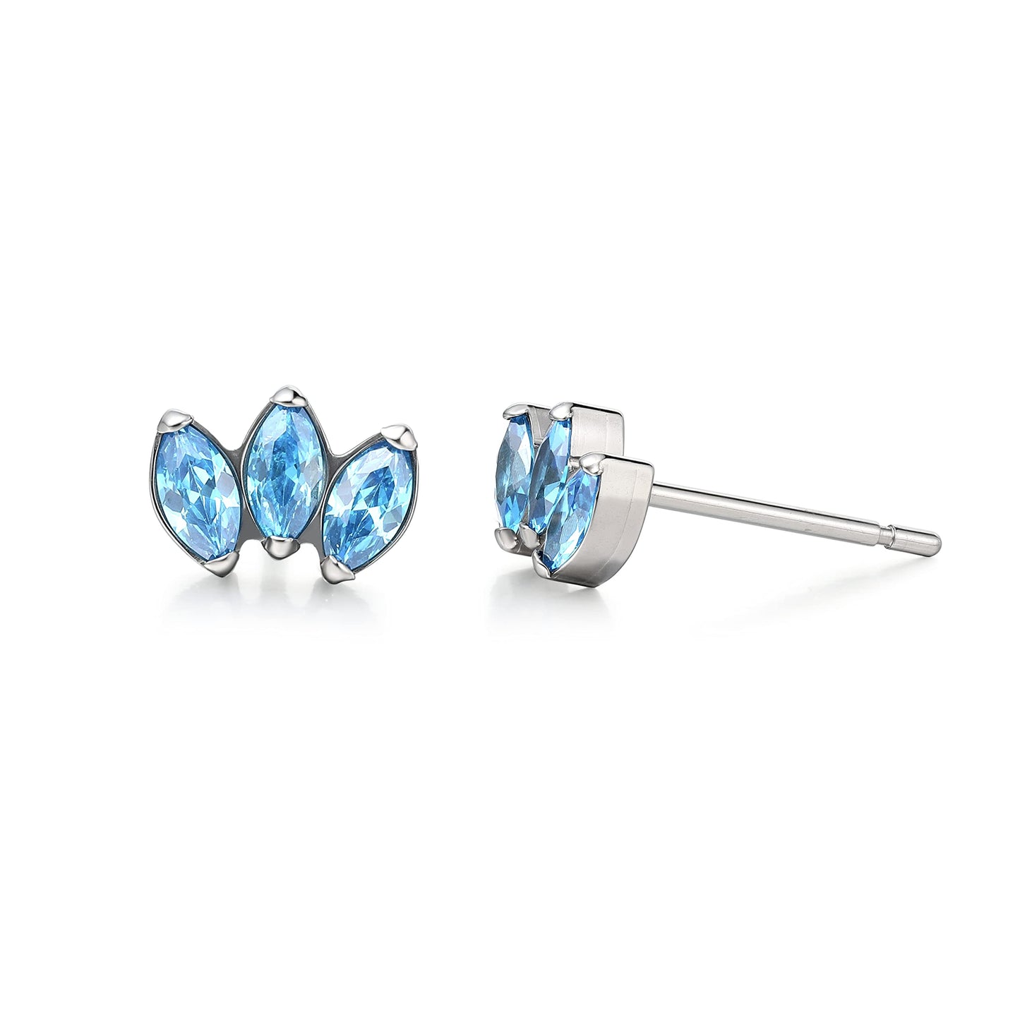 Limerencia Hypoallergenic G23 Pure Titanium Earrings | Crown Cubic Zirconia | F136 Implant Grade Piercing Studs| Suitable for Sensitive Ears Delicate Jewelry (Aquamarine)