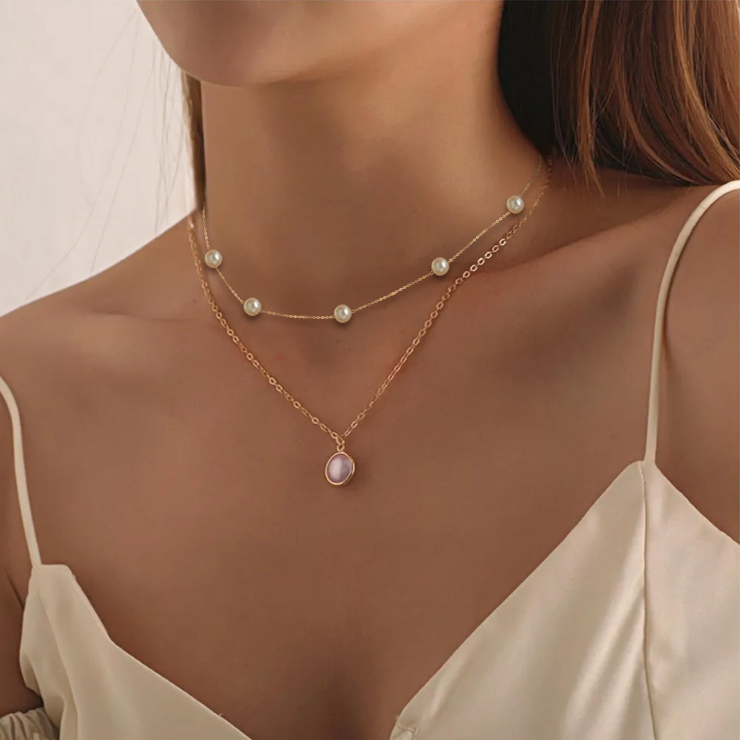 Trinckle Gold Pearl Necklace, Dainty Pearl Necklaces for Women White Pearl Choker for Mother Day Graduation, Pearl Prom Accessories Jewelry Strands for Wedding, Bride Bridesmaid Gifts Collar De Perlas