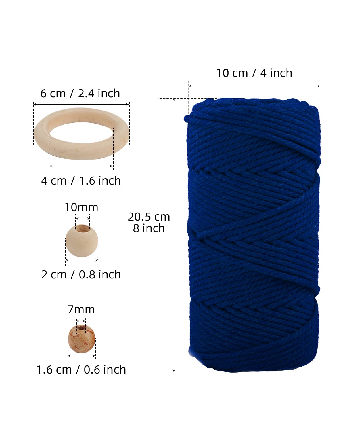 Macrame Cotton Cord 5mmx109 Yard 4 Strand, Munzong Natural Handmade 4 Twisted Cotton Rope for Wall Hanging Weaving Tapestry DIY Craft Knitting Plant Hanger Gift Wrapping Decor(100m, Sapphire Blue)