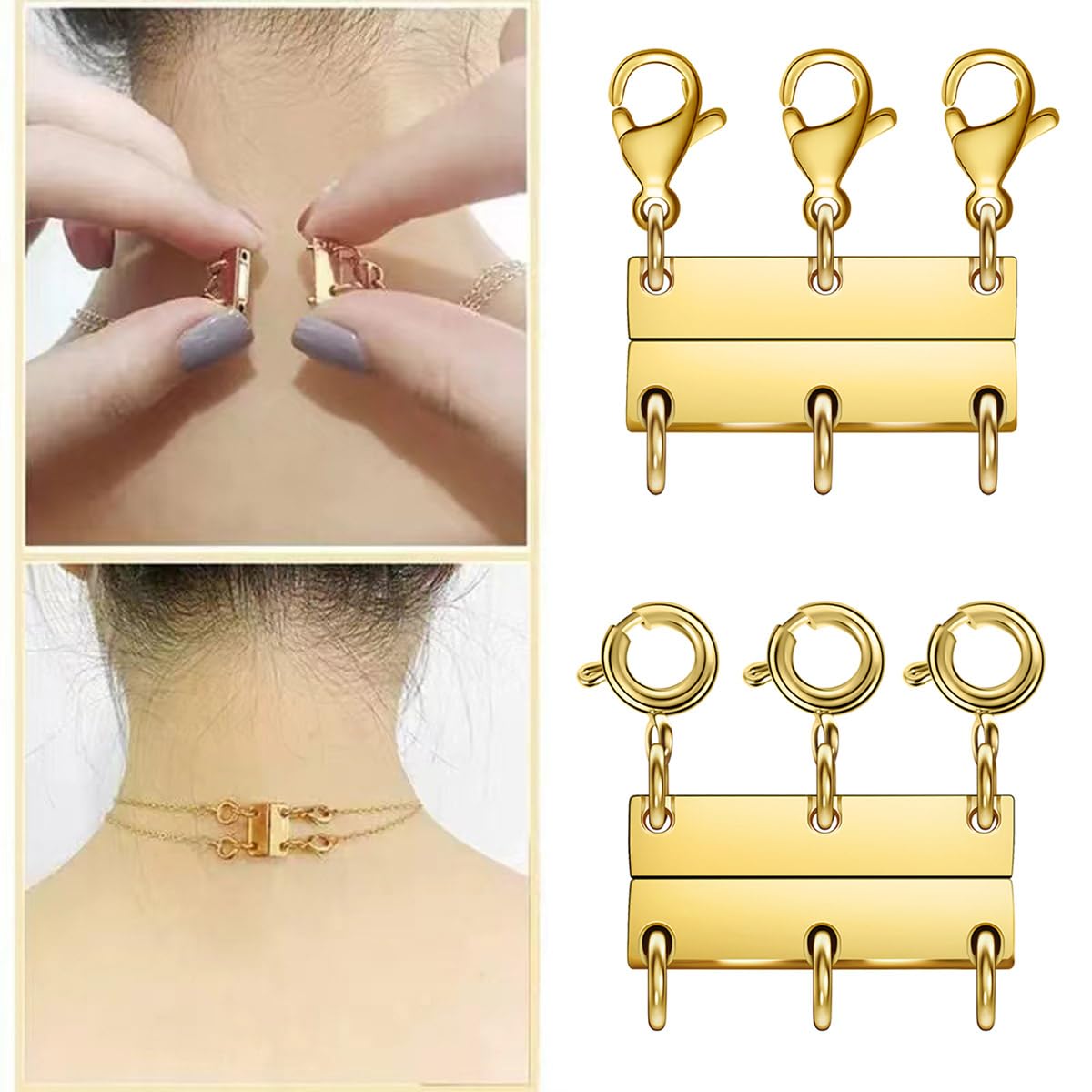 Layering Magnetic Necklace Clasps, Multiple Necklace Clasp,Necklace Clasps for Layered Look，Stainless Steel Chain Link Clasps for Necklaces and Bracelets, Silver, Gold (3golden 3silver A)