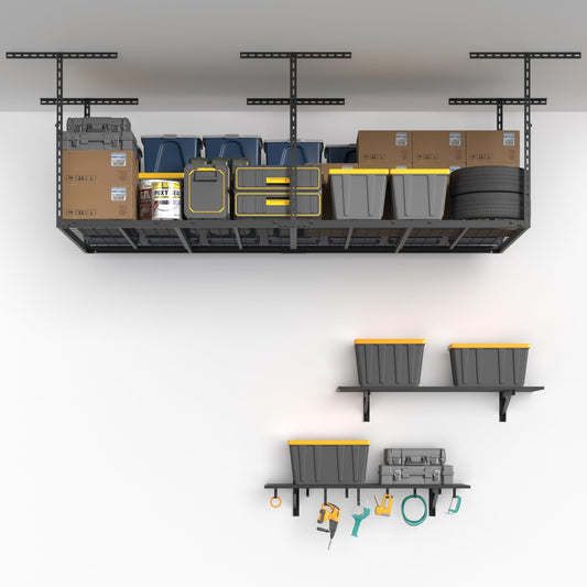 Jusgym 4X8FT Overhead Garage Storage Rack and 2-Pack 1.5x4ft Garage Shelving Wall Mounted