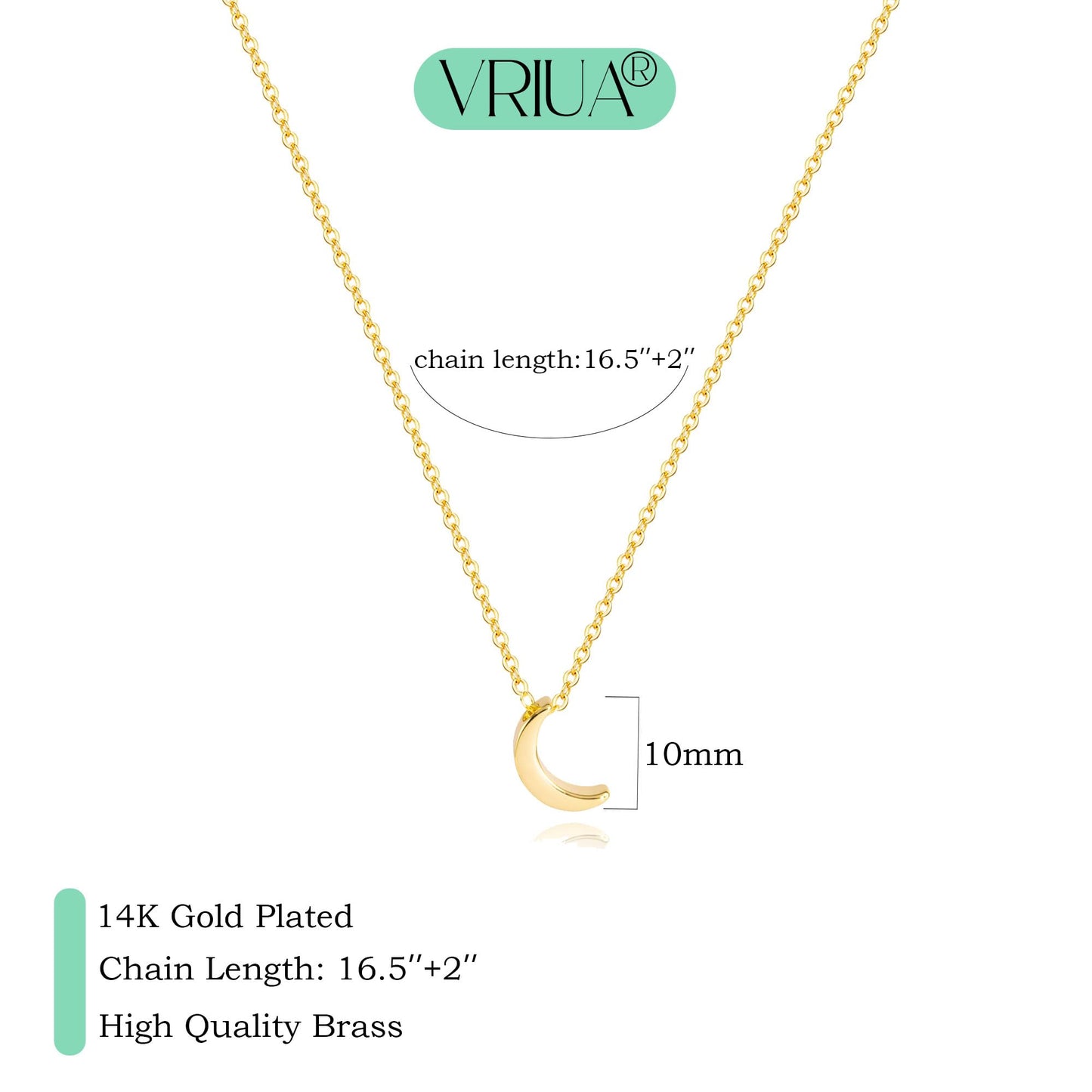 VRIUA Moon Necklace for Women,Dainty Gold Necklace 14k Gold Plated Moon Pendant Necklace Simple Jewelry Everyday for Women