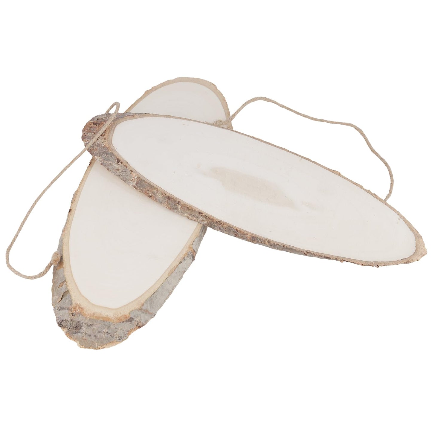 JAPCHET 10 PCS 13.8" L x 4.7" W Oval Wood Slices, Unfinished Wooden Slices with Small Eye Rings and Hanger Ropes, Natural Wood Oval Plaque Signs for Crafts Painting DIY Wedding