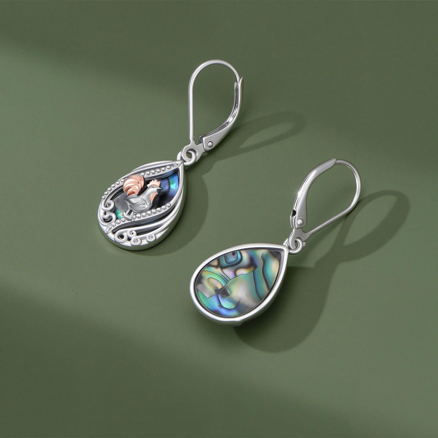 YYmqmq Chicken Earrings for Women 925 Sterling Sliver Abalone Rooster Dangle Earrings Leverback Chicken Jewelry Turkey Thanksgiving Gifts for Women Girlfriend