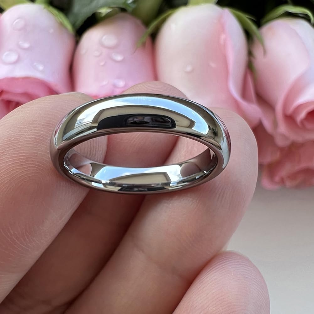 TUTISS 4mm Tungsten Rings for Women Men Engagement Wedding Bands Domed Polished Comfort Fit Size 9