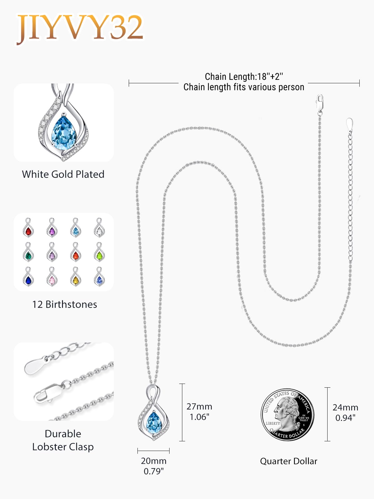 JIYVY32 Aquamarine Infinity Necklace for Women March Birthstone Necklaces White Gold Plating Anniversary Birthday Gifts for Wife Her Mom Girlfriend Birthstone Jewelry Gifts for Women