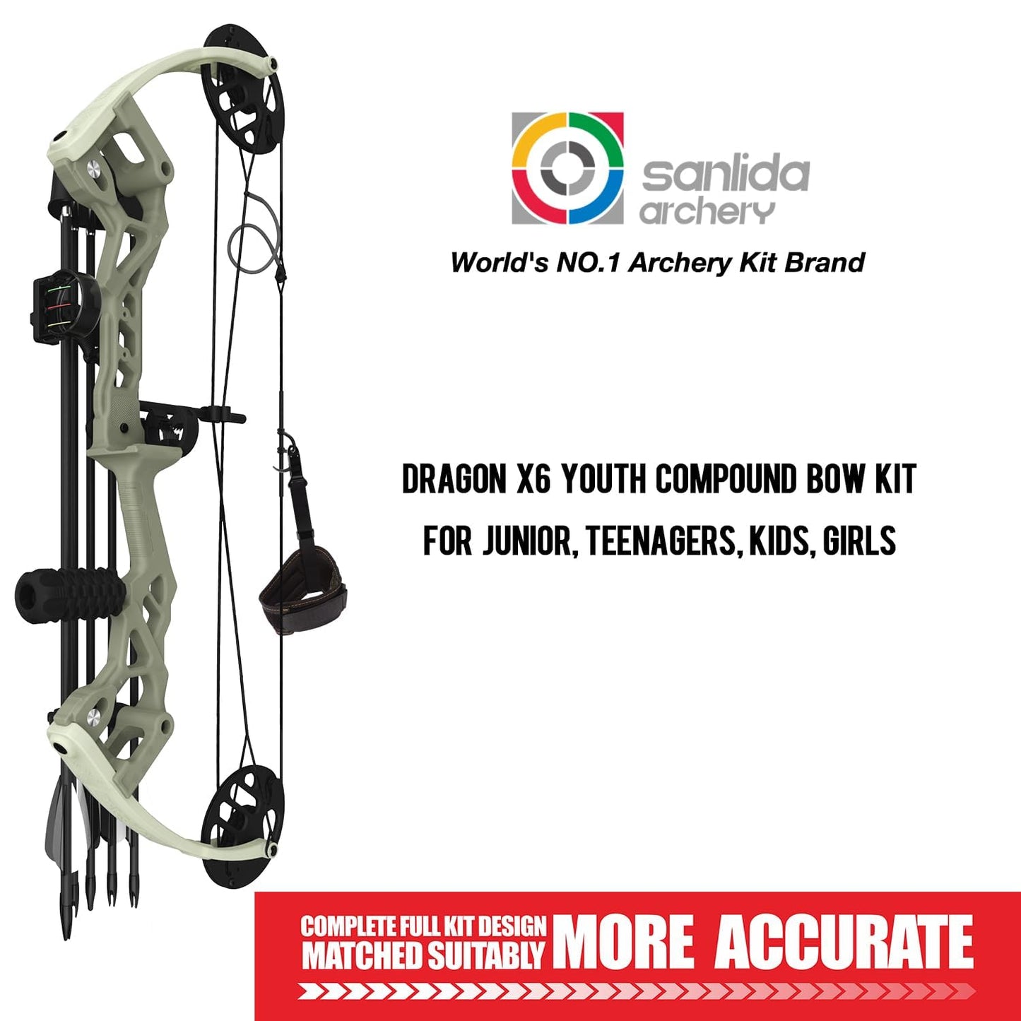 Sanlida Archery Dragon X6 Compound Bow Kit for Youth, Kids & Beginners, Bow and Arrows Set, 19”-28” Draw Length, 15-30 LBS Draw Weight, RH Only