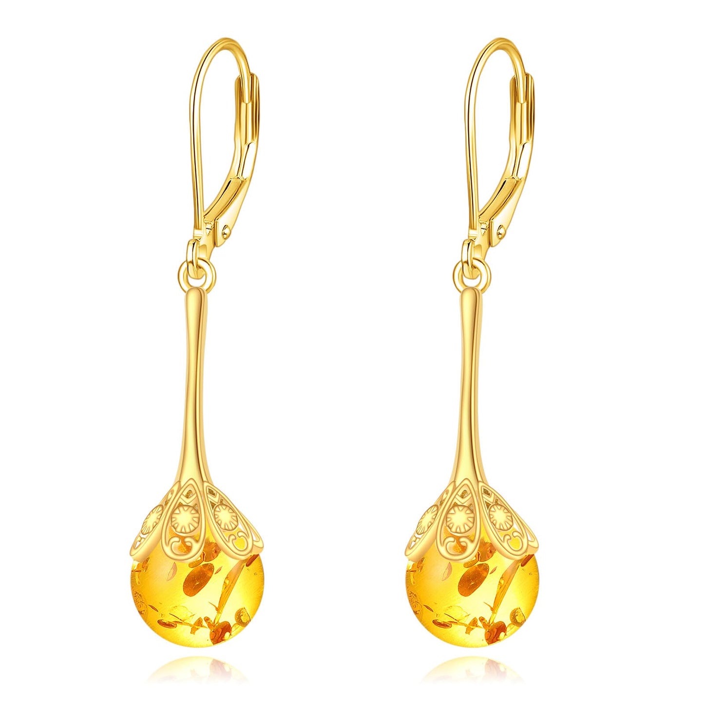 TIGER RIDER Amber Earrings for Women 925 Sterling Silver Gold Filigree Dangle Earrings Amber Jewelry Gift for Mom Wife