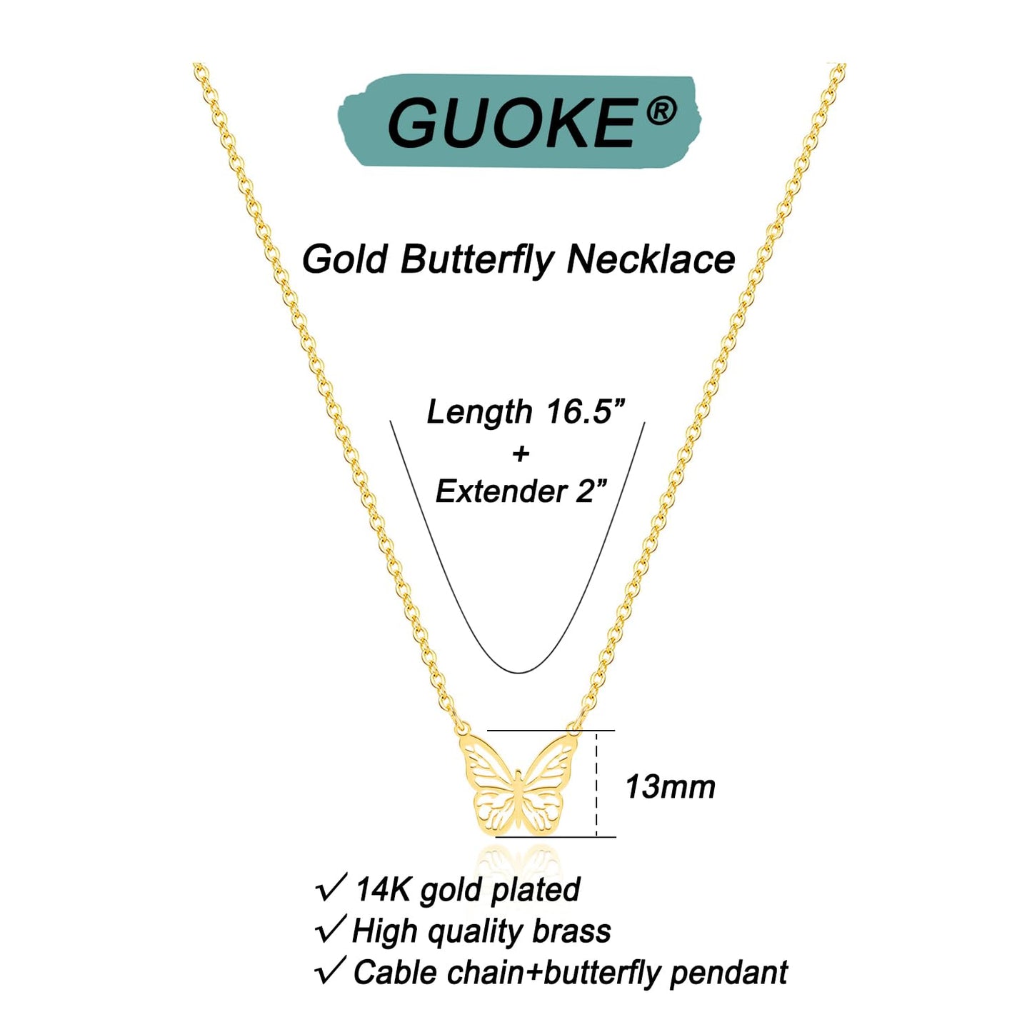 GUOKE Butterfly Necklaces for Women - Gold Butterfly Necklace 14K Gold Plated Dainty Butterfly Gold Necklace Jewelry for Women