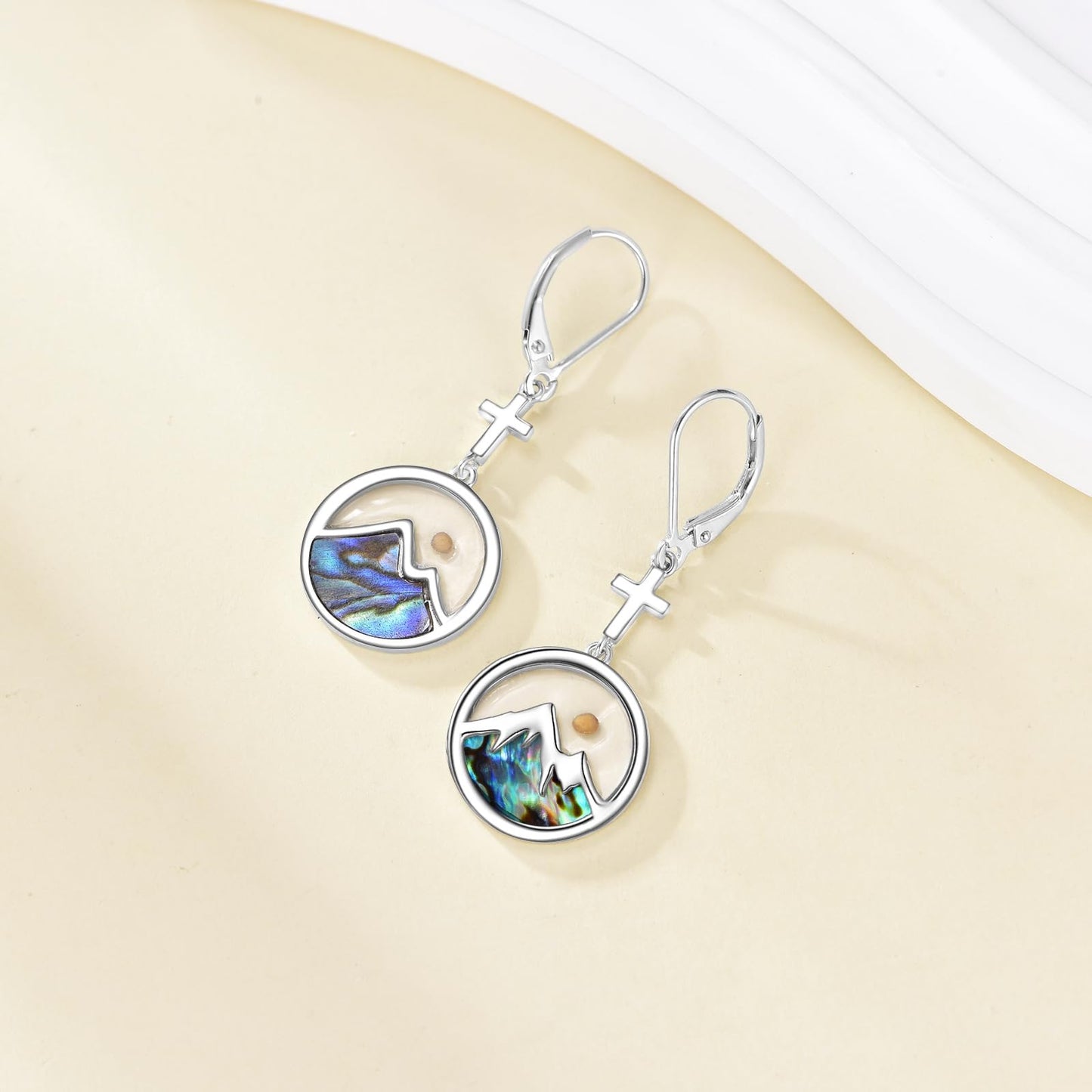 AOBOCO Mustard Seed Earrings for Women Sterling Silver Cross Mountain Christian Jewelry Birthday Gifts for Mom Friends (Round Cross Earrings)