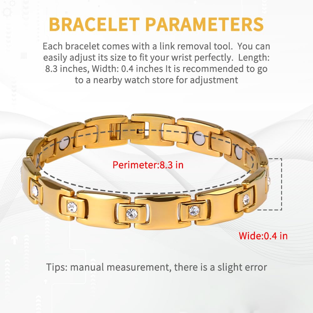 QIAOZILI Women's Ultra Strength Magnetic Bracelet, Stainless Steel Magnetic Bracelets for Women, Adjustable Length with Sizing Tool Fashion Accessories, Therapy Jewelry with Gift Box
