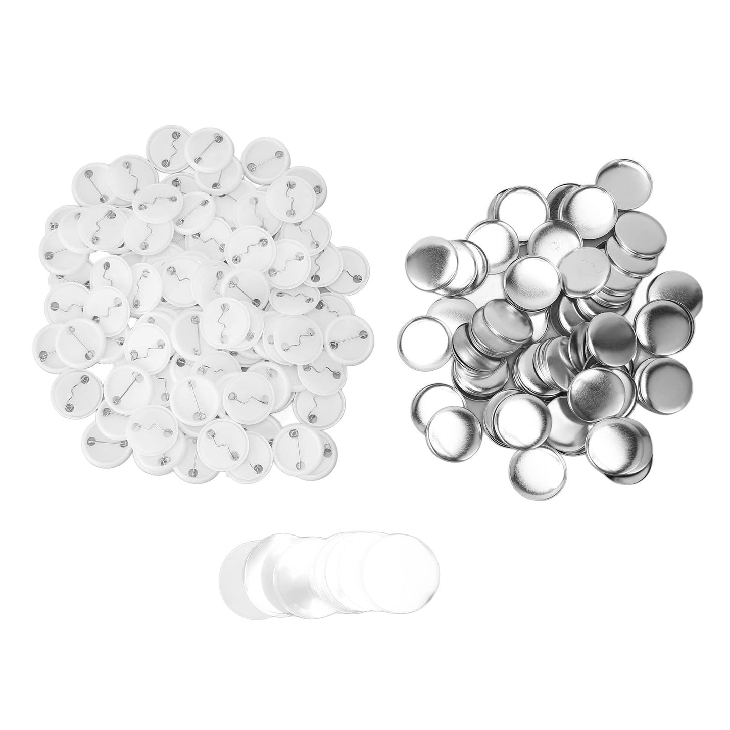 ALIESTFDNO 100 Sets Pin Back Button Parts, Round Shape Metal Pin Badge DIY Kit with Transparent Protective Film, for Clothes Backpacks Hats School Events (32MM)