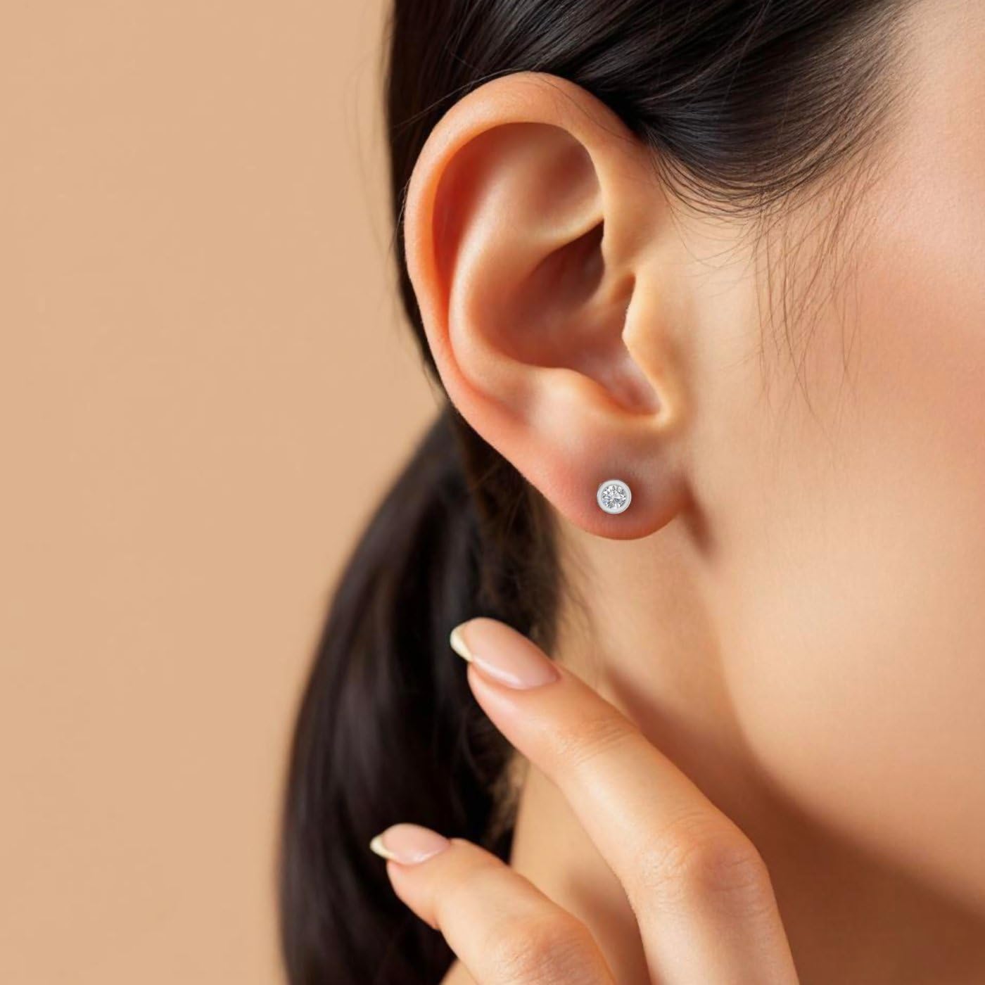0.14 Carat Bezel Set Natural Diamond Stud Earrings for Women in 10K White Gold