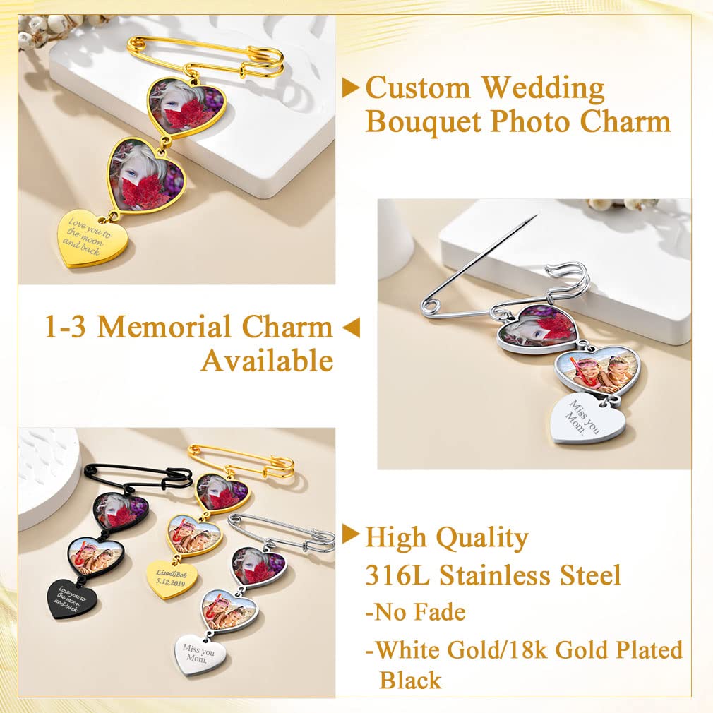 Custom4U Wedding Boutonniere Photo Charm Custom Memory Bouquet Picture Pins