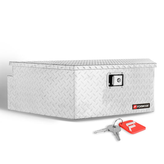 FORWODE 39 Inch Trailer Tongue Box Aluminum Trailer Tool Box for Storage Toolbox, Aluminum Diamond Plate Trailer Tongue Box with Lock - Silver