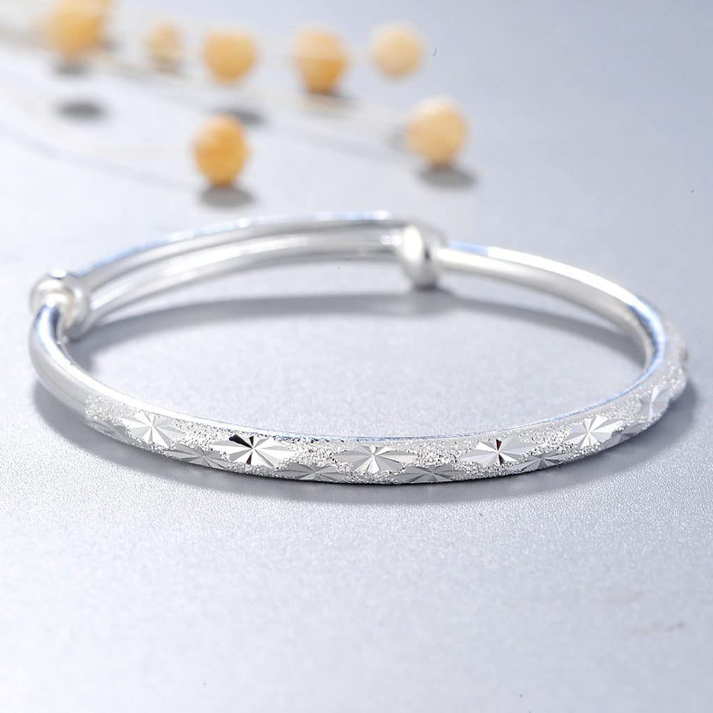 Sterling Silver Bangle Bracelets for Women, Handmade Bracelet for Women, Birthday Gifts for Women, Mom Gifts (Silver-5)