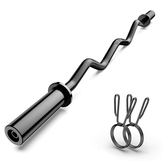 Olympic EZ Curl Barbell Bar 47", 2-Inch Curl Bars for Weight Lifting,Hip Thrusts,Squat,Biceps-Home Gym Chrome Curling Bar for 2 Inch Weight Plates -2 Spring Collars(500lb Weight Capacity)