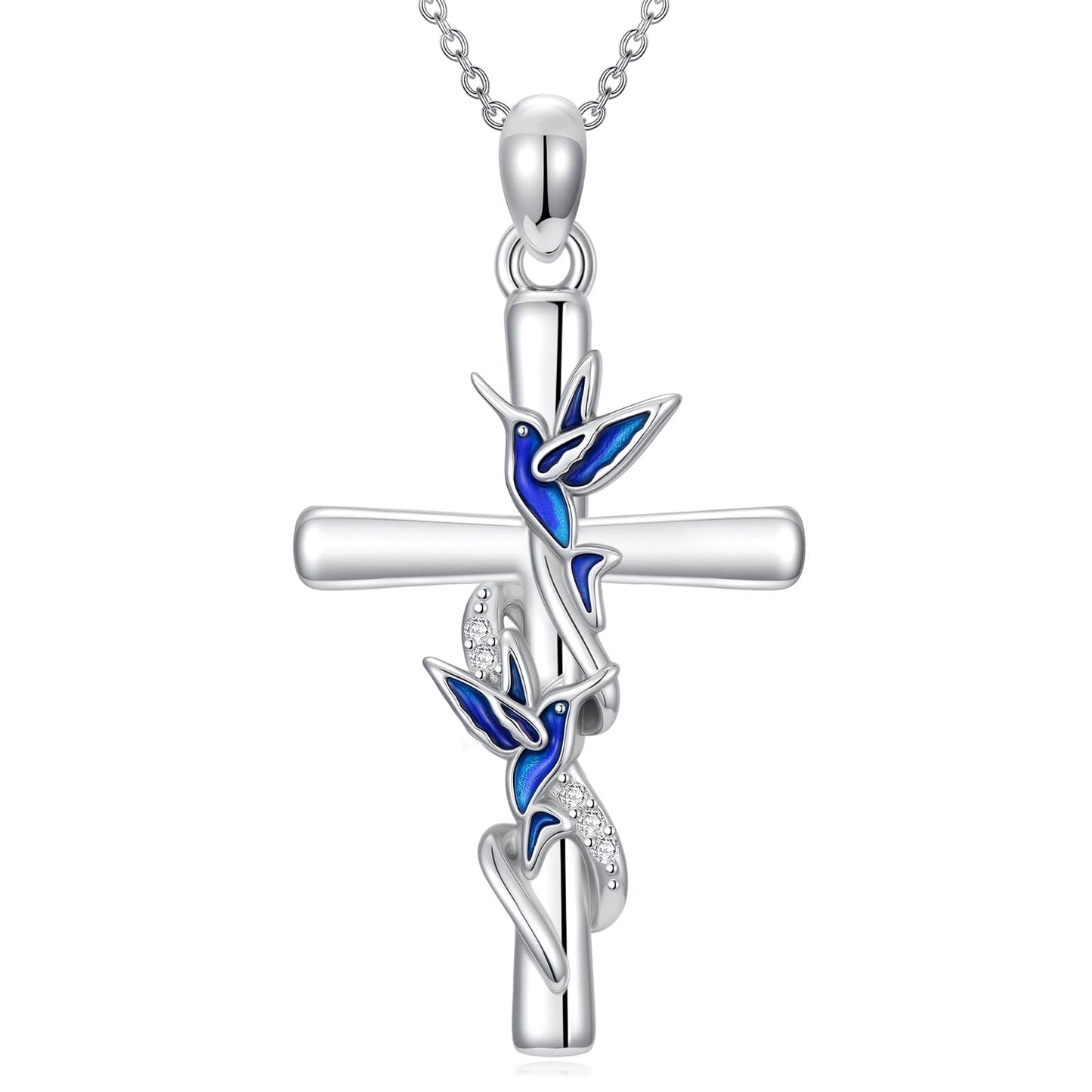 YYB Cross Necklace Valentines Day Gifts for Women 925 Sterling Silver Hummingbird Necklace Hummingbird Cross Pendant Gifts for Women