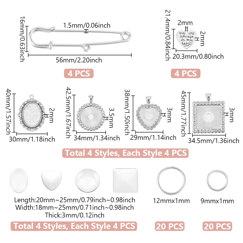 UNICRAFTALE 4 Sets 4 Styles Wedding Bouquet DIY Photo Charm Bouquet Memorial Bridal Charm Oval Round Pin Brooch Making Kit Heart Memorial Locket Cabochon Pendants for DIY Wedding Party Bridal Shower