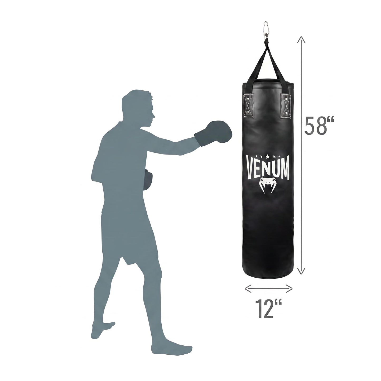 Venum Origins Punching Bag (Ceiling Mount Included) - Black/Black, 100 lbs