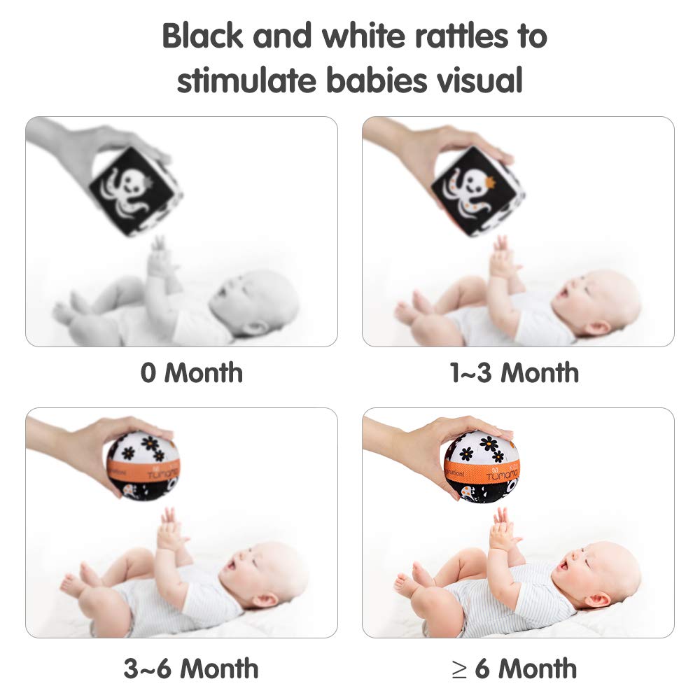 TUMAMA High Contrast Shapes Sets Baby Toys, Black and White Stroller Toy for Car Seat Baby Plush Rattles Rings Hanging Toy for 0 3 6 9 to 12 Months, Newborn,Toddlers,Infants (4 Packs)