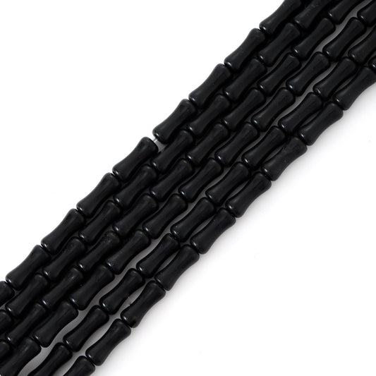 5x12mm Natural Black Agate Stone Bamboo Shape Gem Healing Energy Loose Spacer Beads for DIY Necklace Bracelet Earring