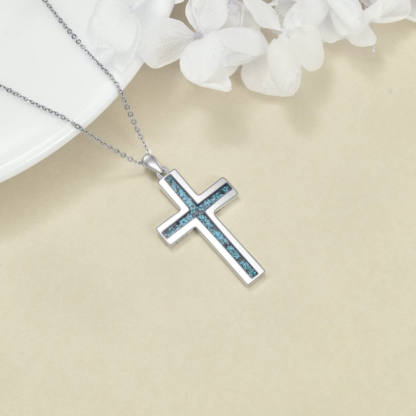 YFN Cross Necklace Sterling Silver Turquoise Cross Pendant Religious Jewelry Gifts for Women Men