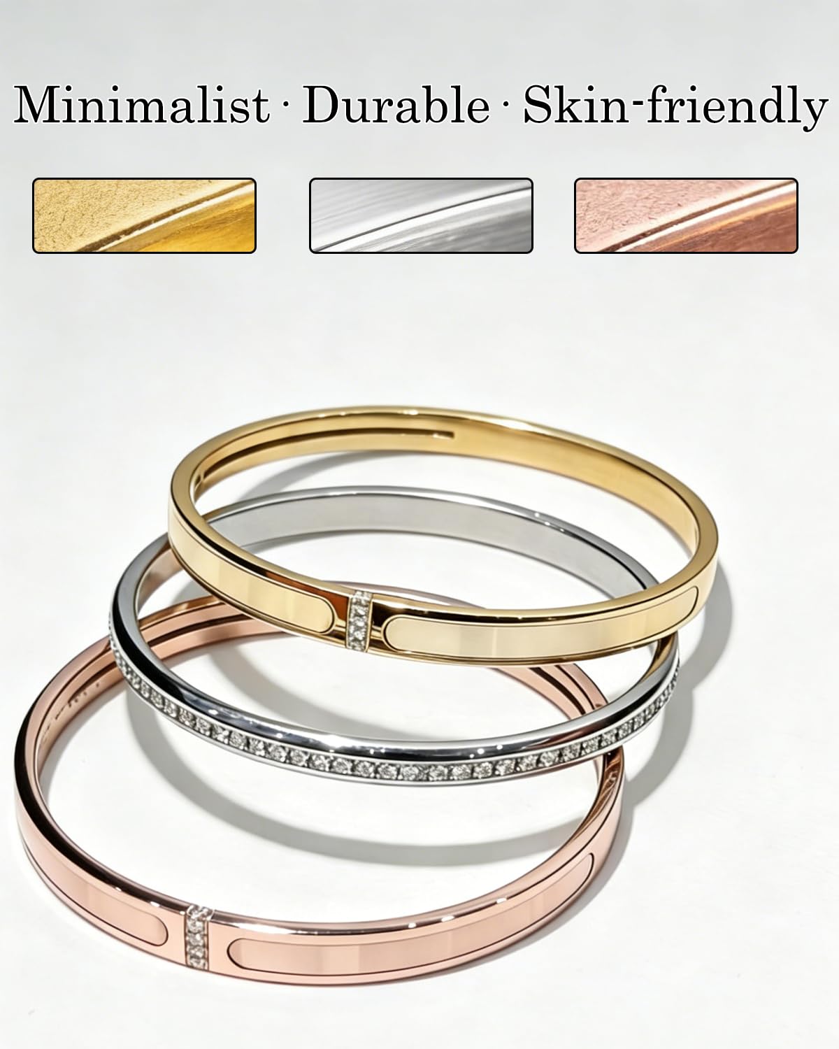 5-Piece Elegant Stainless Steel Bracelet Set, Fashionable Classic Design, Stainless Steel 5 Piece Bracelet Set, Non Tarnish Bangle, Elegant Bracelets Sets for Everyday and Formal Wear (Rose Gold)