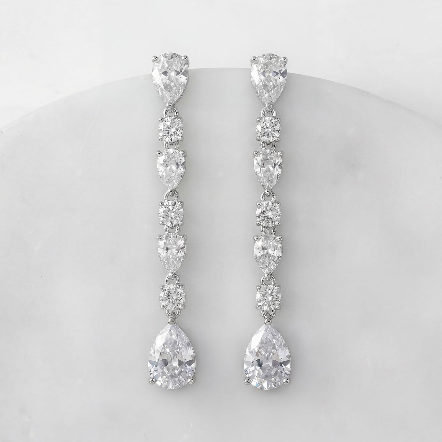 SWEETV Cubic Zirconia Dangle Earrings for Women, Teardrop Bridal Earrings for Wedding, Brides, Bridesmaids, Pear Shaped Drop Earrings for Women Prom Formal Party, Silver-Style1