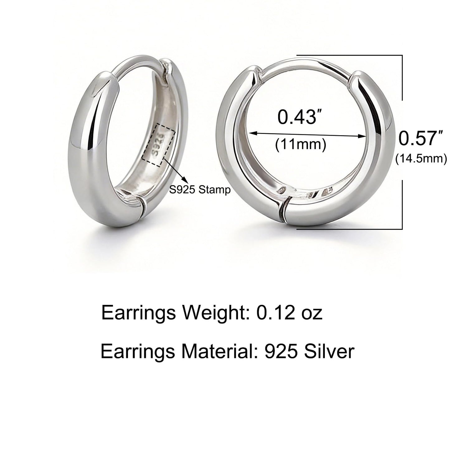 Italian Sterling Silver Earrings for Men Hoop Huggie Earring Polished, Jewelry for Alentine's Day, Father's Day, Thanksgiving Gifts, Birthday Presents (Waterdrop)