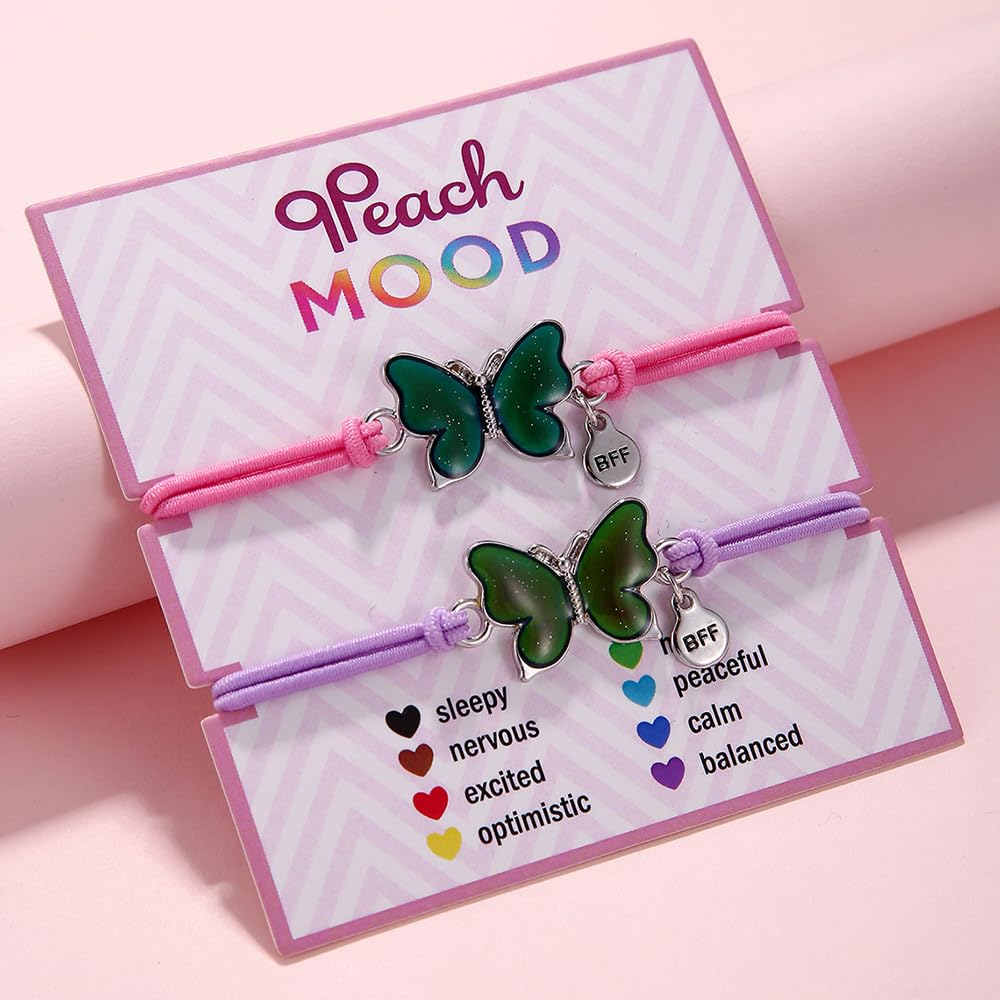 Dinosaur Frog Turtle Dragon Color Changing Mood Bracelet Set for Women Emotion Feeling Temperature Sensing Wrap Bracelet with Card Friendship Jewelry-Butterfly