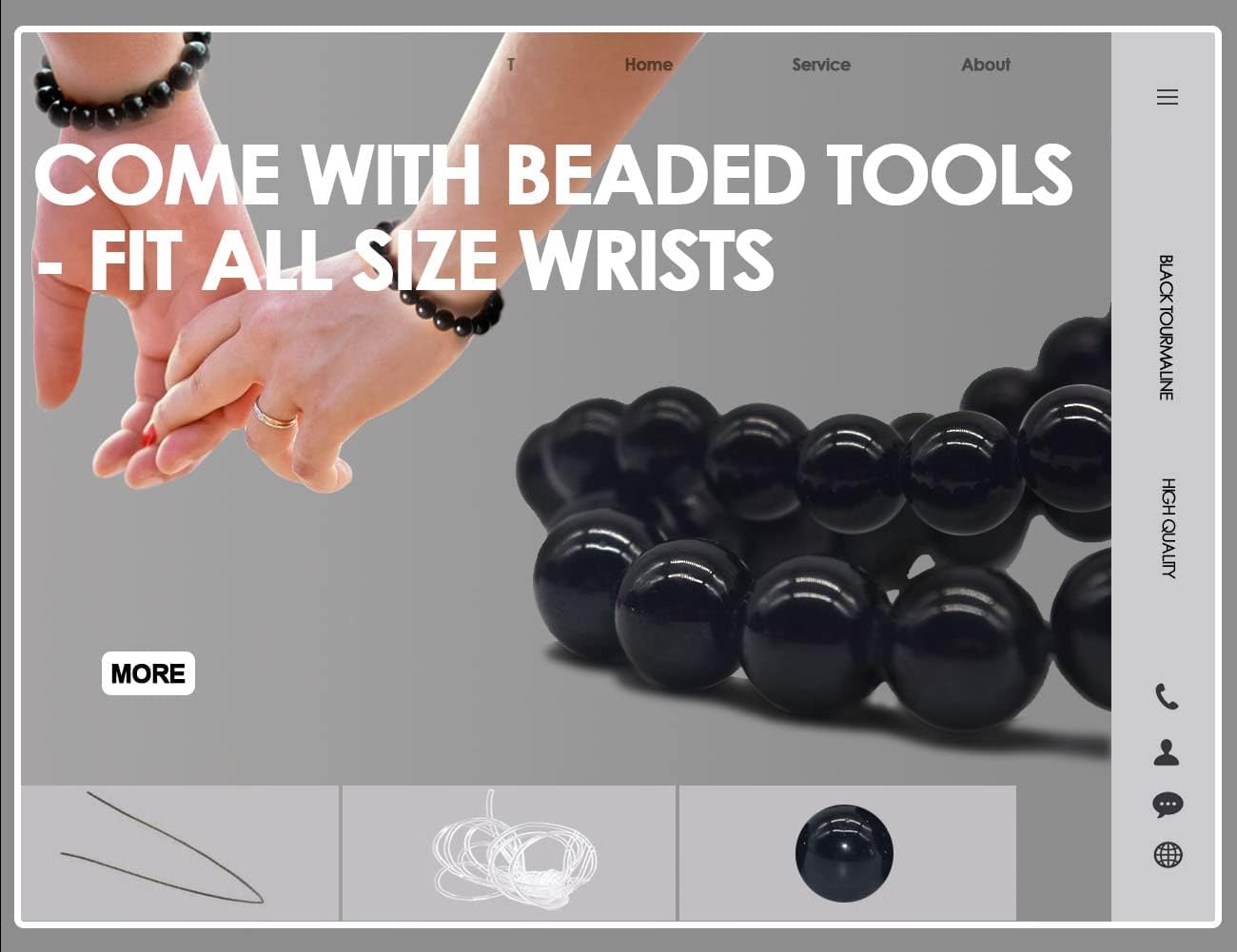 Black Tourmaline Bracelet 2 PCS: 8MM & 10MM | 3A Grade Natural Chakra Crystal Jewelry | Birthstone of October, Fit 6"-8" Wrist Size, Bring Luck, Peace & Love, Feng Shui for Friends Familys