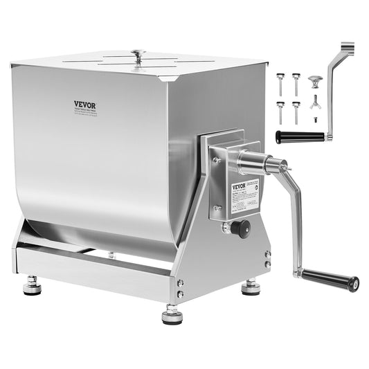 VEVOR Manual Meat Mixer, 30 Pound Capacity Tilt Tank Meat Mixer, Stainless Steel Meat Processing Equipment, Sausage Mixer Machine with Lid and Handle, Ground Beef Hand Mixer, Silver