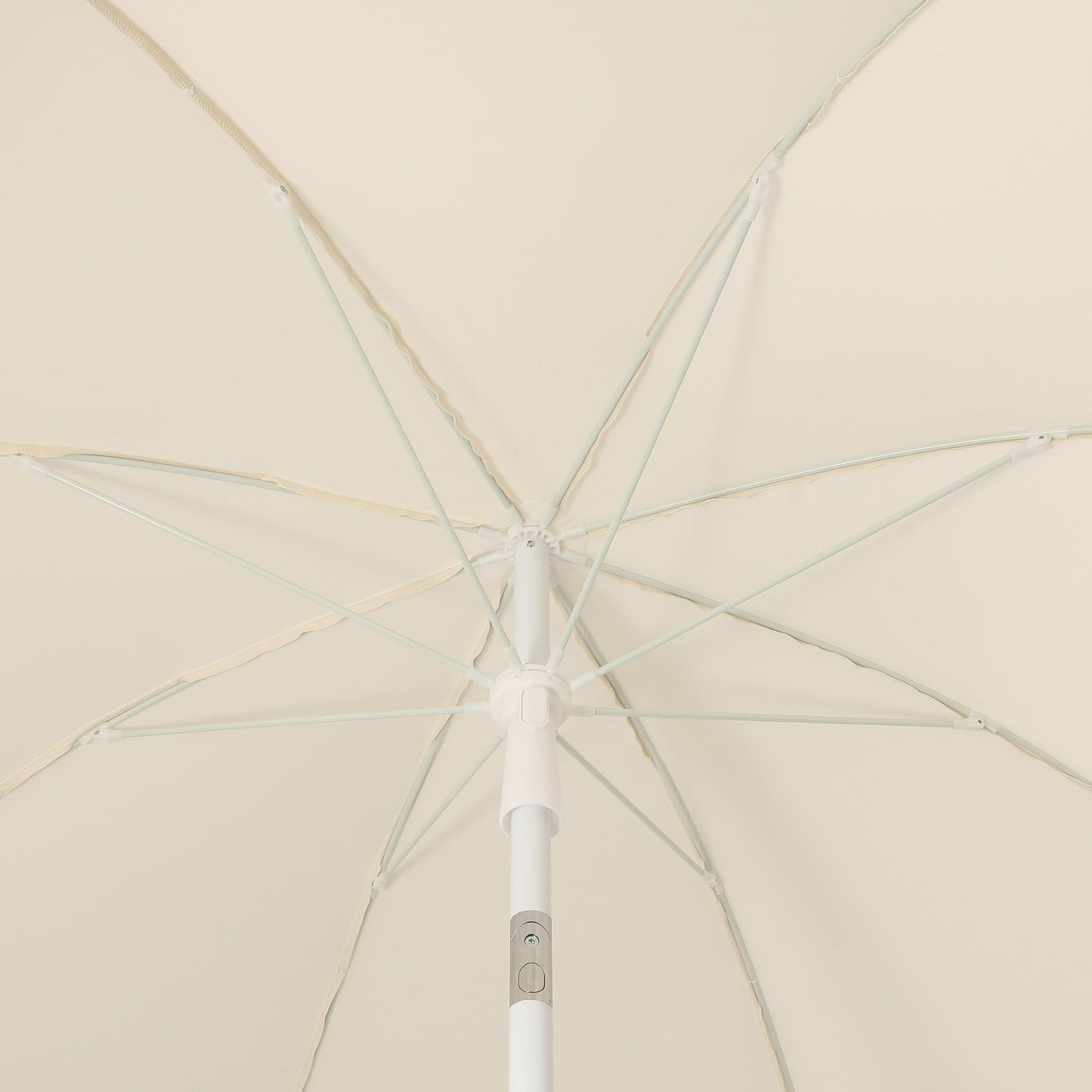 JONATHAN Y UMB1004C Horizon 6.5 ft. Classic MidCentury Scalloped Fringe Market Beach Umbrella with Push-Button Tilt, Wind Vent and UV Protection, and Matching Carry Bag in Cream/White, White Pole